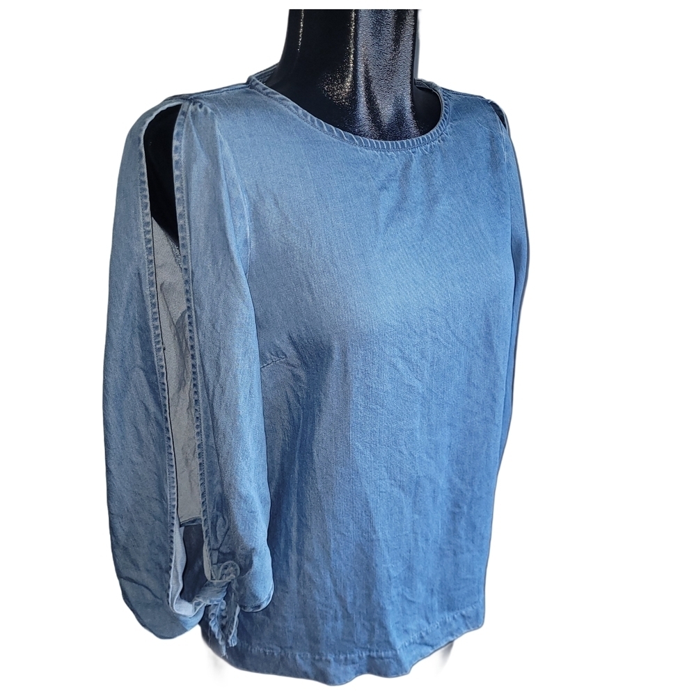 Vero Moda Blue Open Arm Seam Denim Look Top Size XS